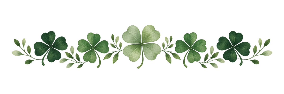 Four-leaf clovers in hunter green, sage and soft green